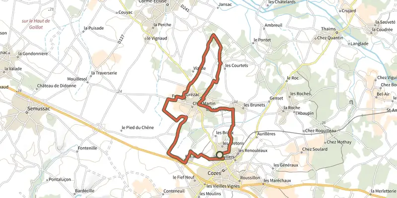 Map of the Pr18 - Circuit de France track on the IGN map, with the start and numbered waypoints