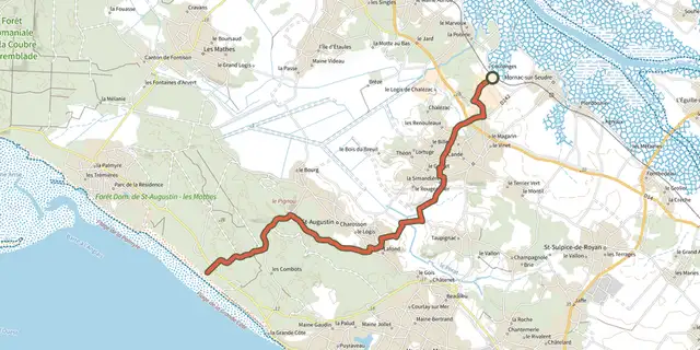 Tracé de De mornac-sur-seudre à la vélodyssée sur le Plan IGN