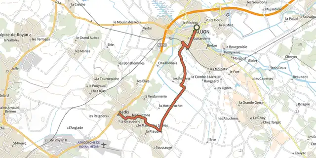 Tracé de Saujon - médis sur le Plan IGN