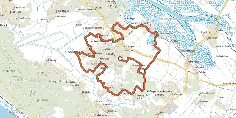 Map of the Circuit VTT 5 bleu track on the IGN map, with the start and numbered waypoints