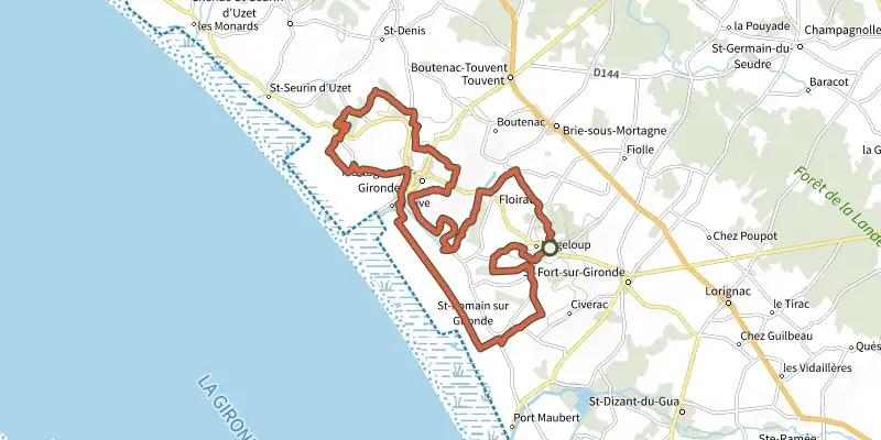 Map of the Circuit VTT 8 rouge track on the IGN map, with the start and numbered waypoints