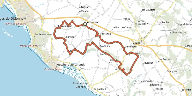 Carte du tracé de Circuit VTT 10 bleu sur le Plan IGN, départ et points de passage numérotés