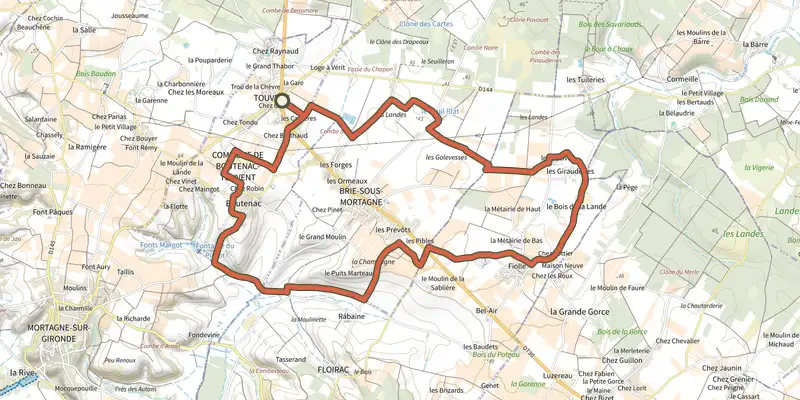Map of the Circuit VTT 9 bleu track on the IGN map, with the start and numbered waypoints