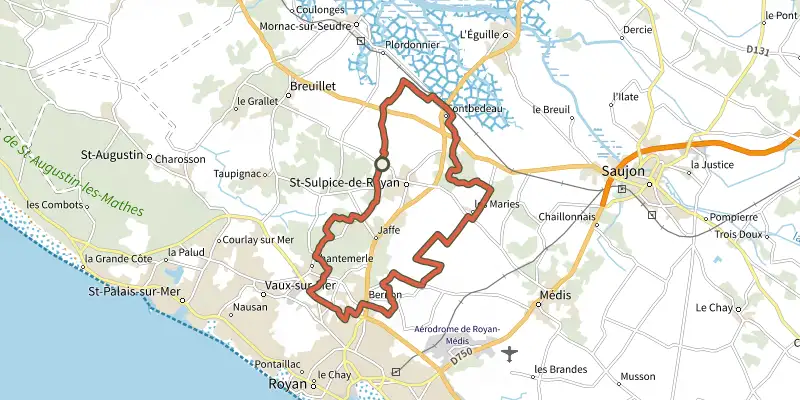 Map of the Circuit VTT 7 vert track on the IGN map, with the start and numbered waypoints