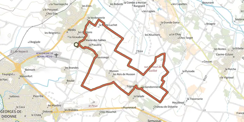 Map of the Circuit VTT 13 vert track on the IGN map, with the start and numbered waypoints