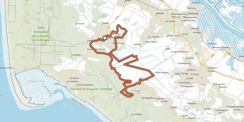 Map of the Circuit VTT 1 vert track on the IGN map, with the start and numbered waypoints