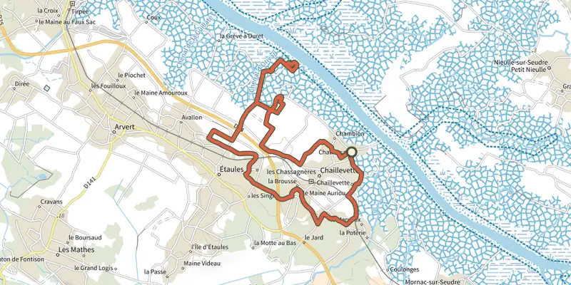 Map of the Circuit VTT 2 vert track on the IGN map, with the start and numbered waypoints