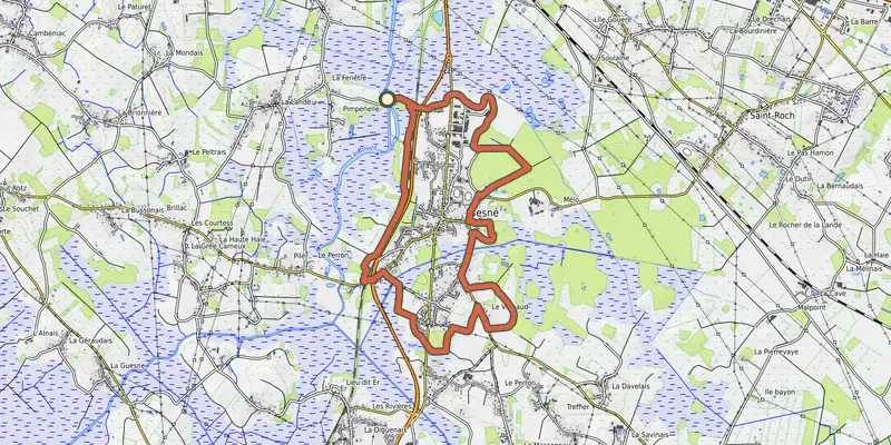 Carte du tracé de La chalandière et le Brivet sur OpenTopoMap, départ et points de passage numérotés