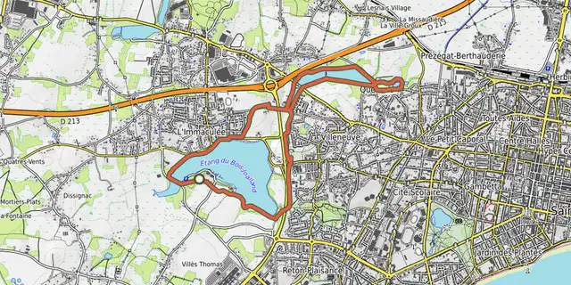 Tracé de Les étangs du Bois Joalland et de Guindreff sur la carte OpenTopoMap