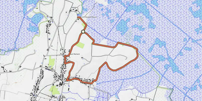Carte du tracé de Marais et bocage sur OpenTopoMap, départ et points de passage numérotés