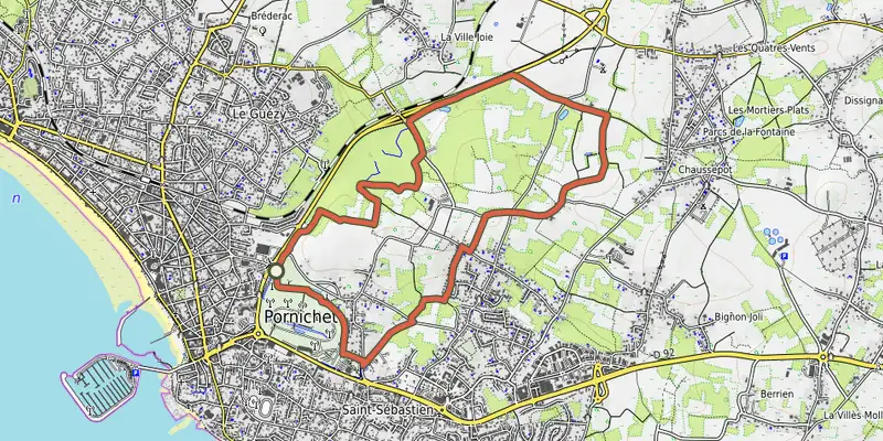 Carte du tracé de Les côteaux d Ermur sur OpenTopoMap, départ et points de passage numérotés