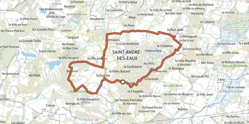 Carte du tracé de Les Gascieux sur le Plan IGN, départ et points de passage numérotés