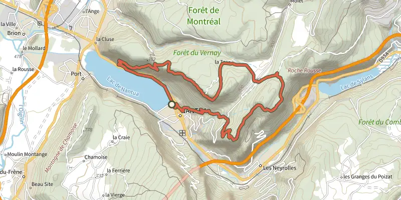 Carte du tracé de La Roche Merveilleuse sur le Plan IGN, départ et points de passage numérotés