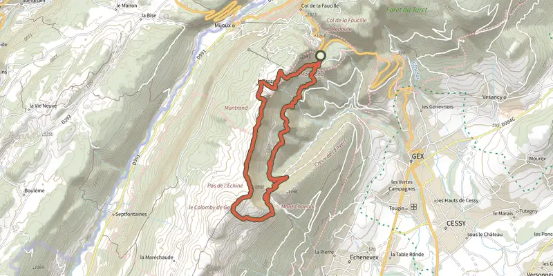 Carte du tracé de Le Colomby sur le Plan IGN, départ et points de passage numérotés