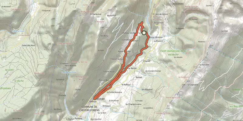 Carte du tracé de Sur les pas des moines sur le Plan IGN, départ et points de passage numérotés