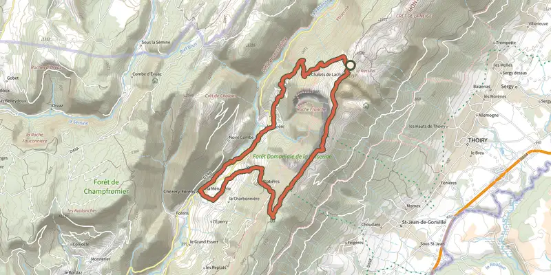 Carte du tracé de Sur les traces des passeurs sur le Plan IGN, départ et points de passage numérotés