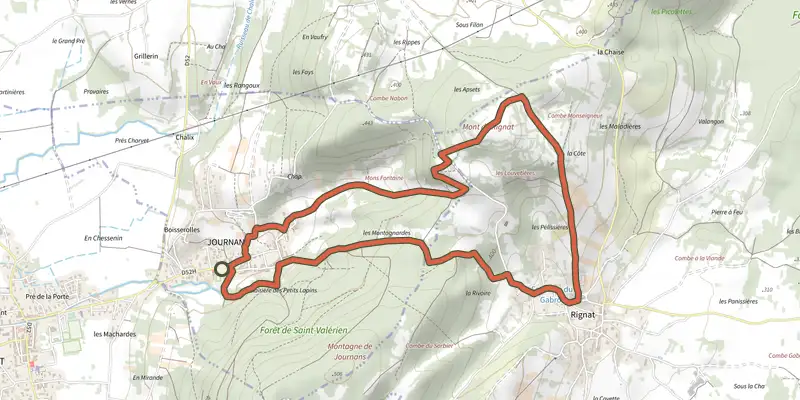 Carte du tracé de Mont Rignat sur le Plan IGN, départ et points de passage numérotés