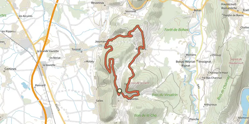 Map of the Vignoble du Revermont track on the IGN map, with the start and numbered waypoints
