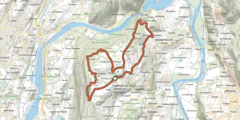 Map of the Circuit de Sorbier track on the IGN map, with the start and numbered waypoints