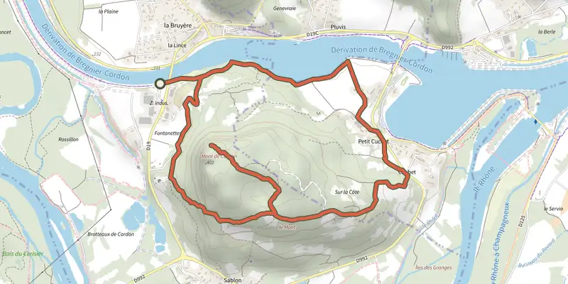 Carte du tracé de Le tour du Mont Cordon sur le Plan IGN, départ et points de passage numérotés