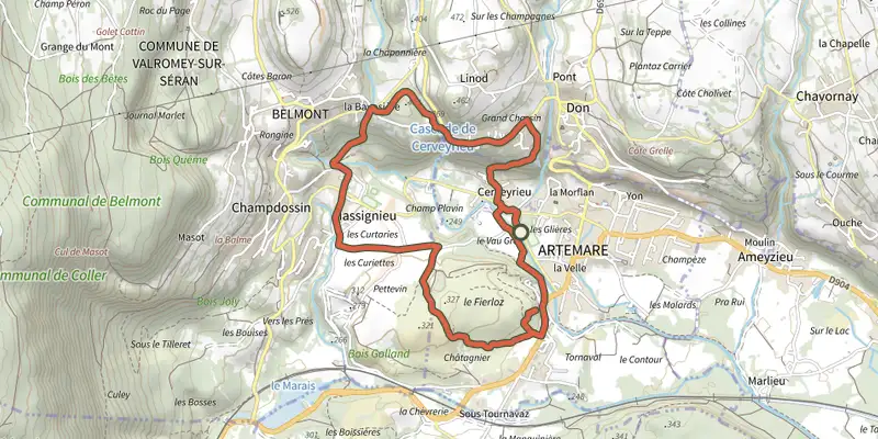 Map of the Le golet du loup (sentier d'interprétation au départ) track on the IGN map, with the start and numbered waypoints