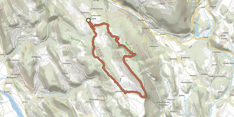 Carte du tracé de Le Mollard de Don sur le Plan IGN, départ et points de passage numérotés
