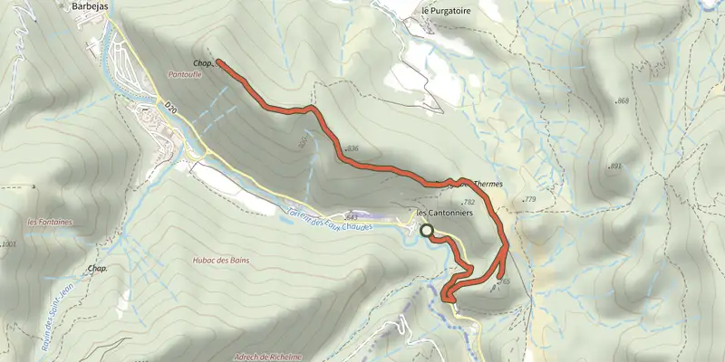 Carte du tracé de Chapelle Saint-Pancrace sur le Plan IGN, départ et points de passage numérotés