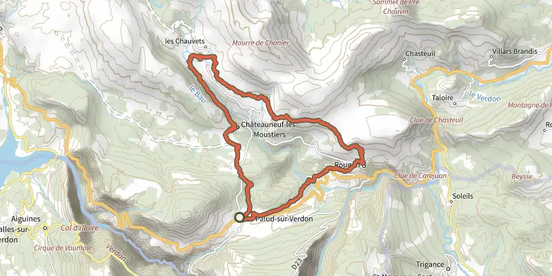Map of the Tour du Baou par la voie romaine (parcours VTT n°24) track on the IGN map, with the start and numbered waypoints