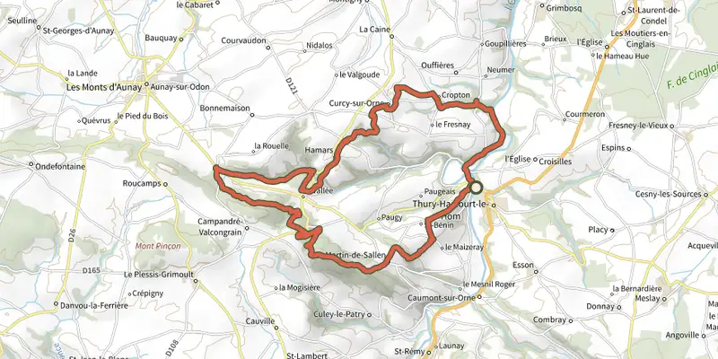 Carte du tracé de Les Bois de Campandré sur le Plan IGN, départ et points de passage numérotés