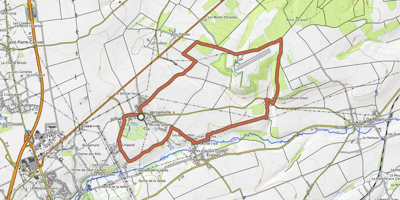 Map of the Les Orchidées track on OpenTopoMap, with the start and numbered waypoints