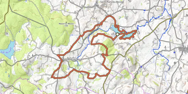 The Au pays du granite bleu track on the OpenTopoMap map