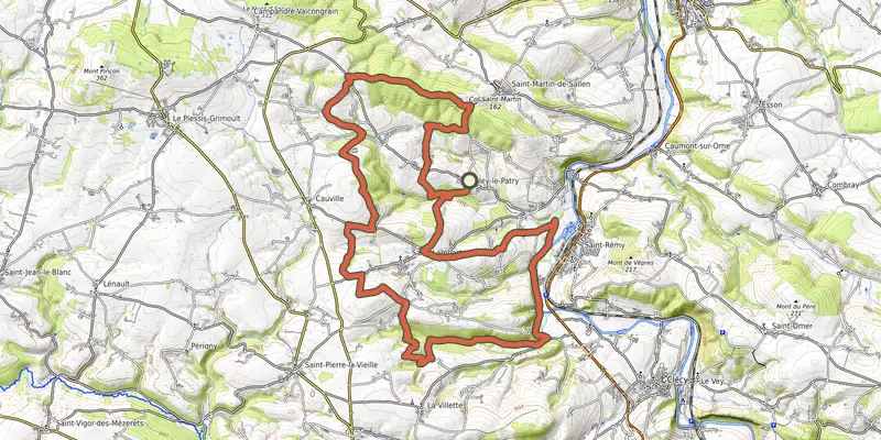 Map of the Du Bois de la Motte au Val Fournet track on OpenTopoMap, with the start and numbered waypoints