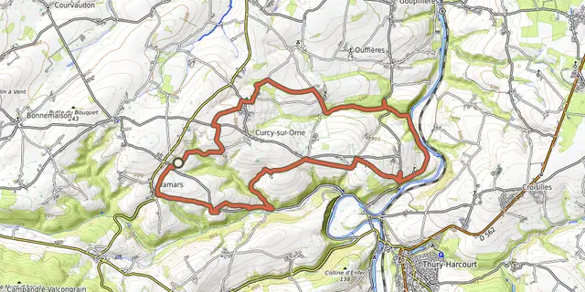 Tracé de Les Hauts de Curcy sur la carte OpenTopoMap