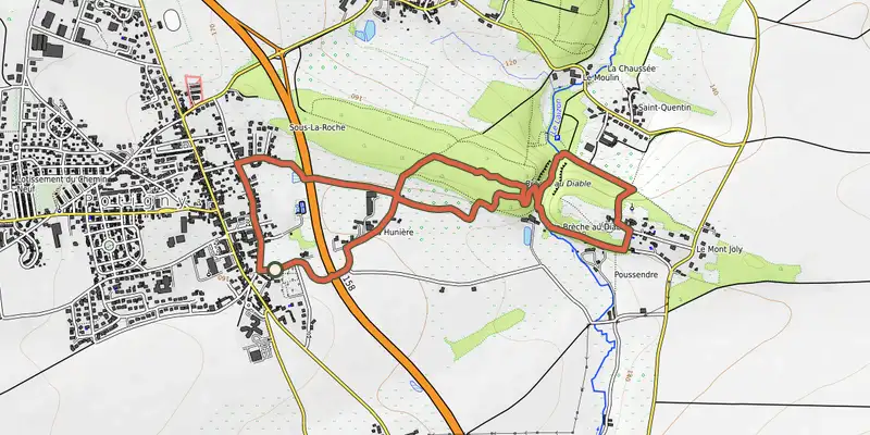 Map of the Sur les Pas de Marie Joly track on OpenTopoMap, with the start and numbered waypoints