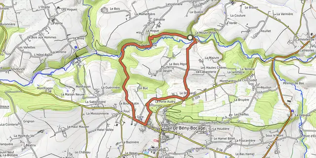 The La vallée de la Souleuvre track on the OpenTopoMap map