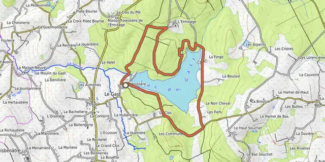 Tracé de Le lac du Gast sur la carte OpenTopoMap