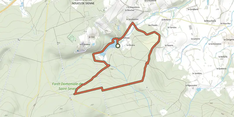 Map of the Les roches blanches track on OpenTopoMap, with the start and numbered waypoints