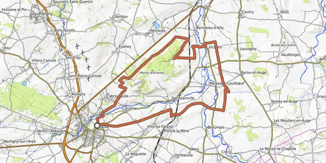 The Circuit du Tour des Monts d'Eraines track on the OpenTopoMap map