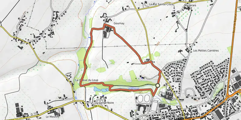 Carte du tracé de De l'Ecanet vers la Seulline sur OpenTopoMap, départ et points de passage numérotés
