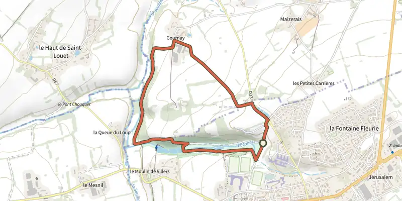 Map of the De l'Ecanet vers la Seulline track on the IGN map, with the start and numbered waypoints