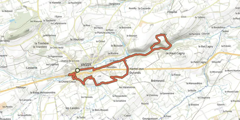 Map of the La vallée du Tortillon track on the IGN map, with the start and numbered waypoints