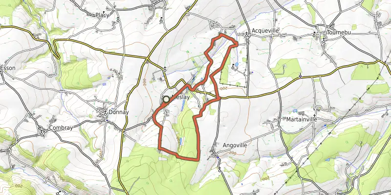 Carte du tracé de L'Etang sur OpenTopoMap, départ et points de passage numérotés
