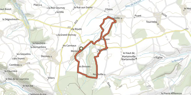 Map of the L'Etang track on the IGN map, with the start and numbered waypoints