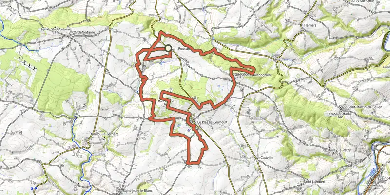 Map of the A l'Assaut du Mont Pinçon track on the IGN map, with the start and numbered waypoints