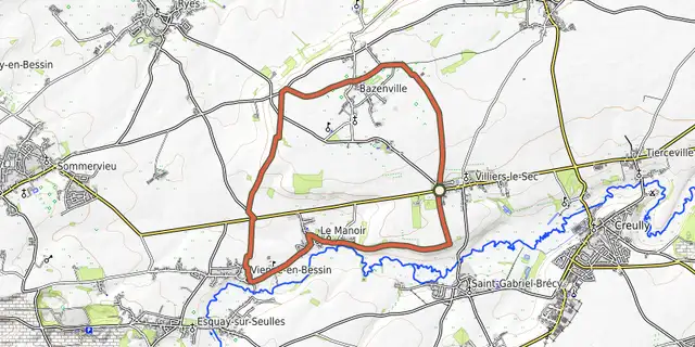 The Les balcons de la Seulles track on the OpenTopoMap map