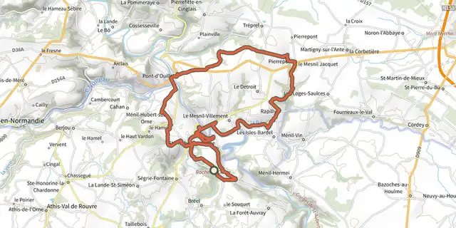 The Circuit de la Roche d'Oëtre track on the OpenTopoMap map
