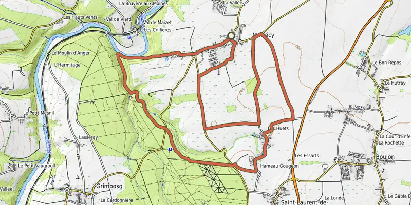 Map of the Le Coupe Gorge track on OpenTopoMap, with the start and numbered waypoints