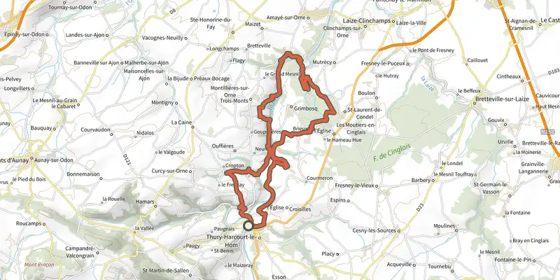 Carte du tracé de Le Val d'Orne sur OpenTopoMap, départ et points de passage numérotés