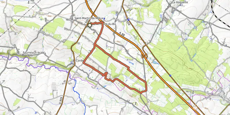 Carte du tracé de L'Etang d'Ergoutel sur OpenTopoMap, départ et points de passage numérotés