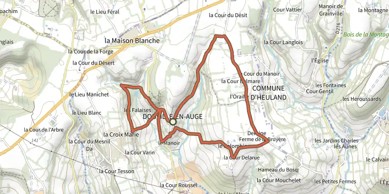 Map of the Le lavoir track on OpenTopoMap, with the start and numbered waypoints